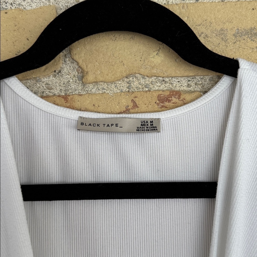 Black Tape White Draped Crossover Top - Picture 2 of 4